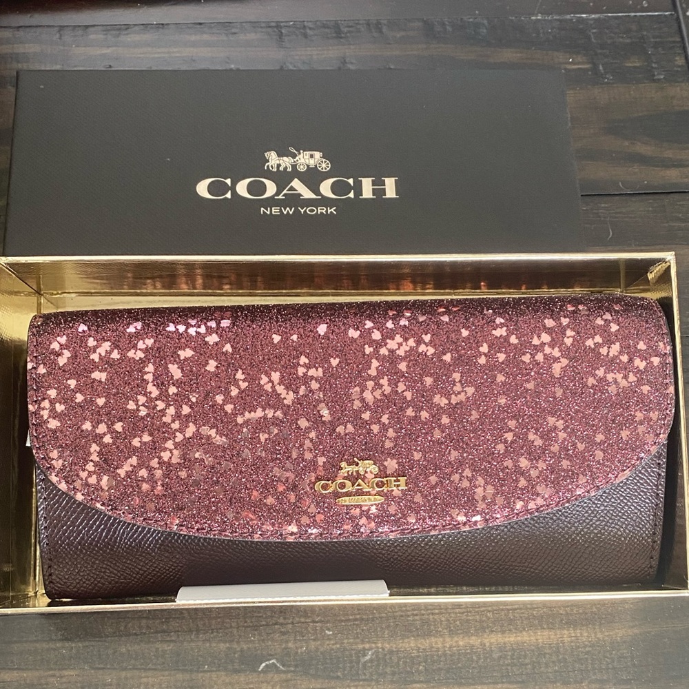 Coach Glitter Hearts Slim Envelope Wallet